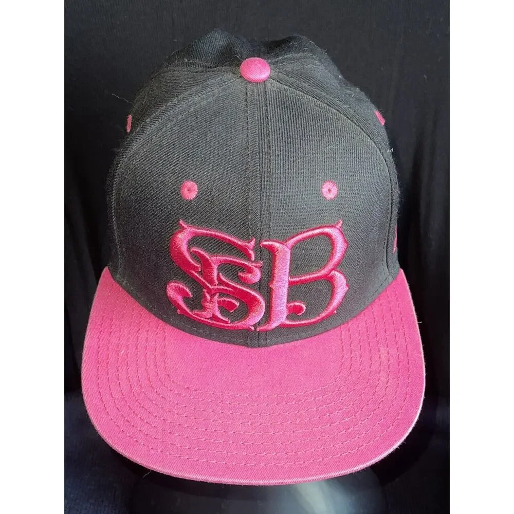 Steadfast Brand Black With Pink Embroidered Graphic SnapBack One Size Cap Hat